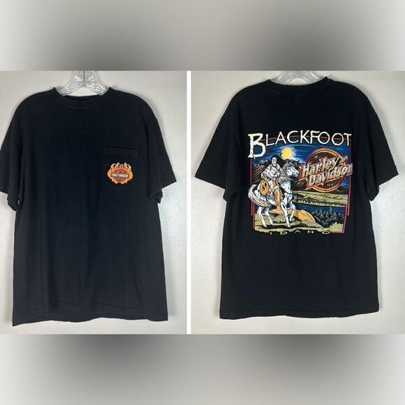 Vintage HARLEY DAVIDSON Blackfoot Idaho T shirt size large tee BEEFY T stratman - Picture 2 of 9
